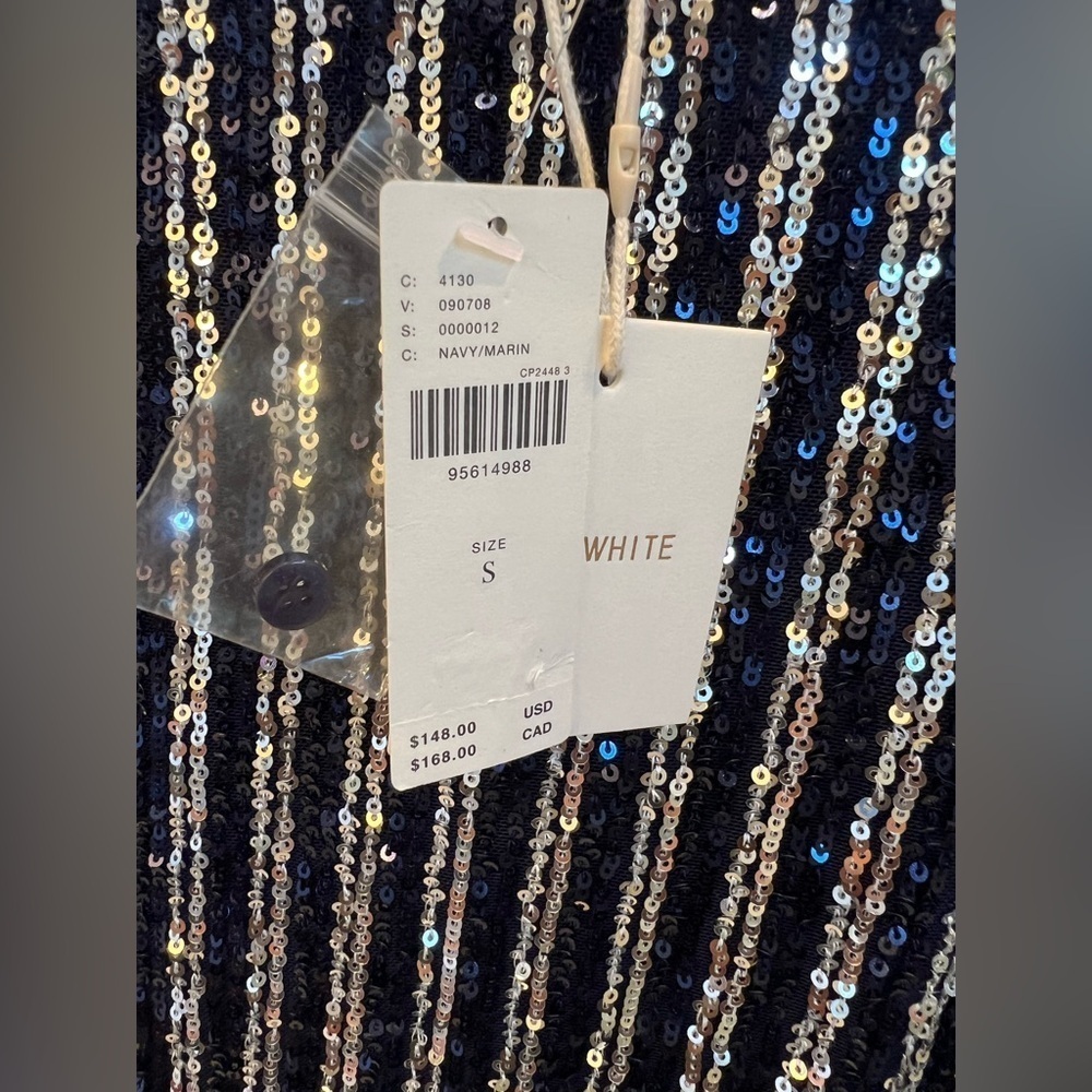 NWT new small Anthropologie flat white short sleeve sequin stripe midi dress - Picture 12 of 17